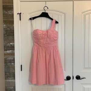 Lilly Pulitzer pink and white seersucker one shoulder dress. Size 4